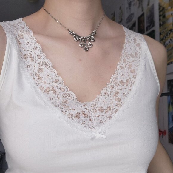 Goth romantic Mobius Rose chandelier choker necklace ✦ handmade chainmaille ✦ - Picture 4 of 8